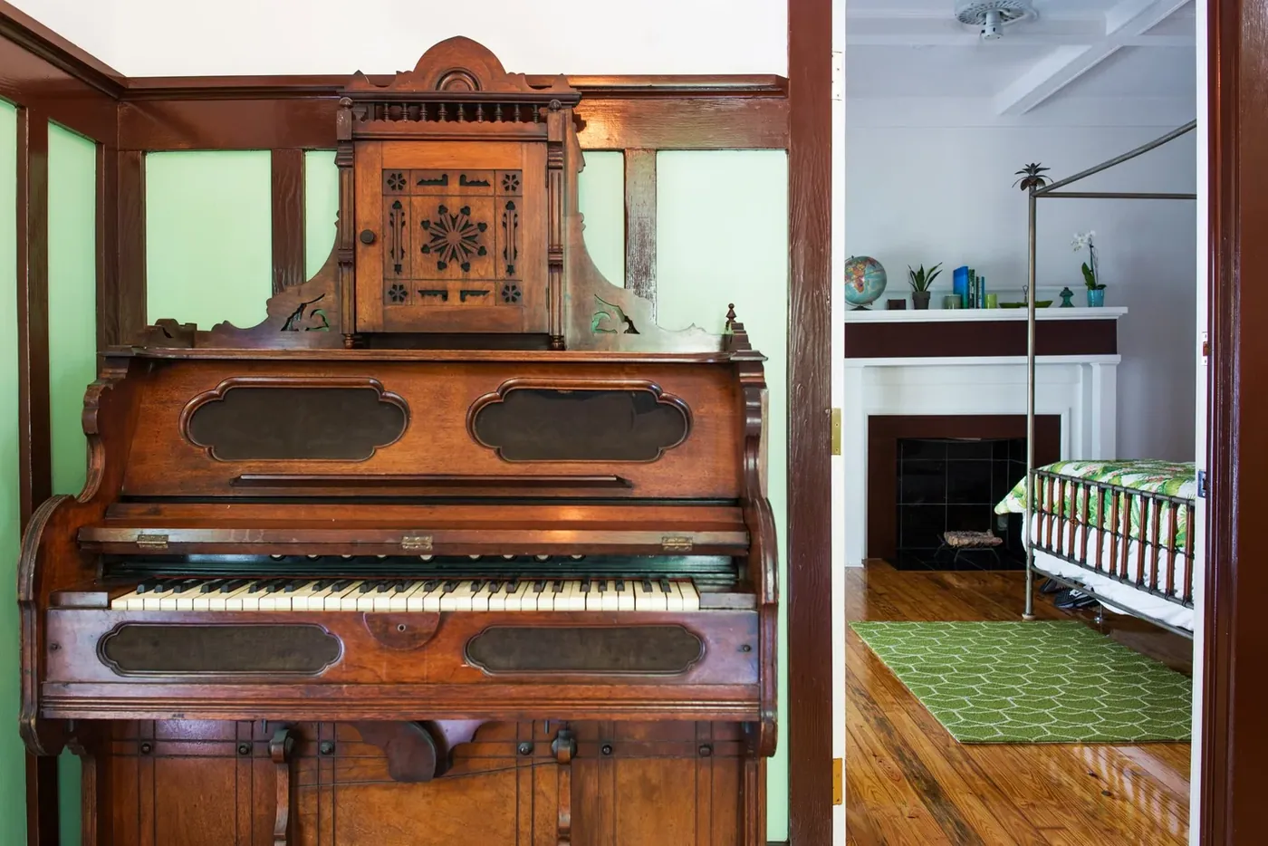 Antique pump organ kept in the common rooms