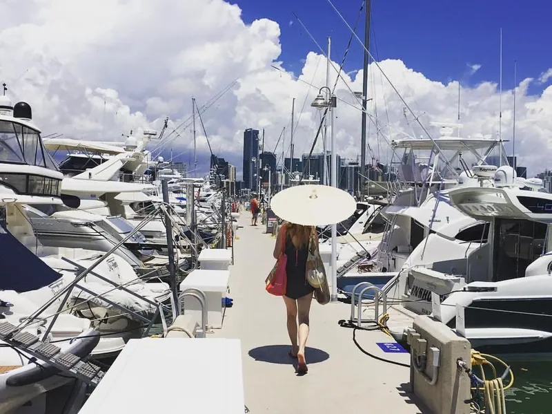 Boats moored along the Miami River