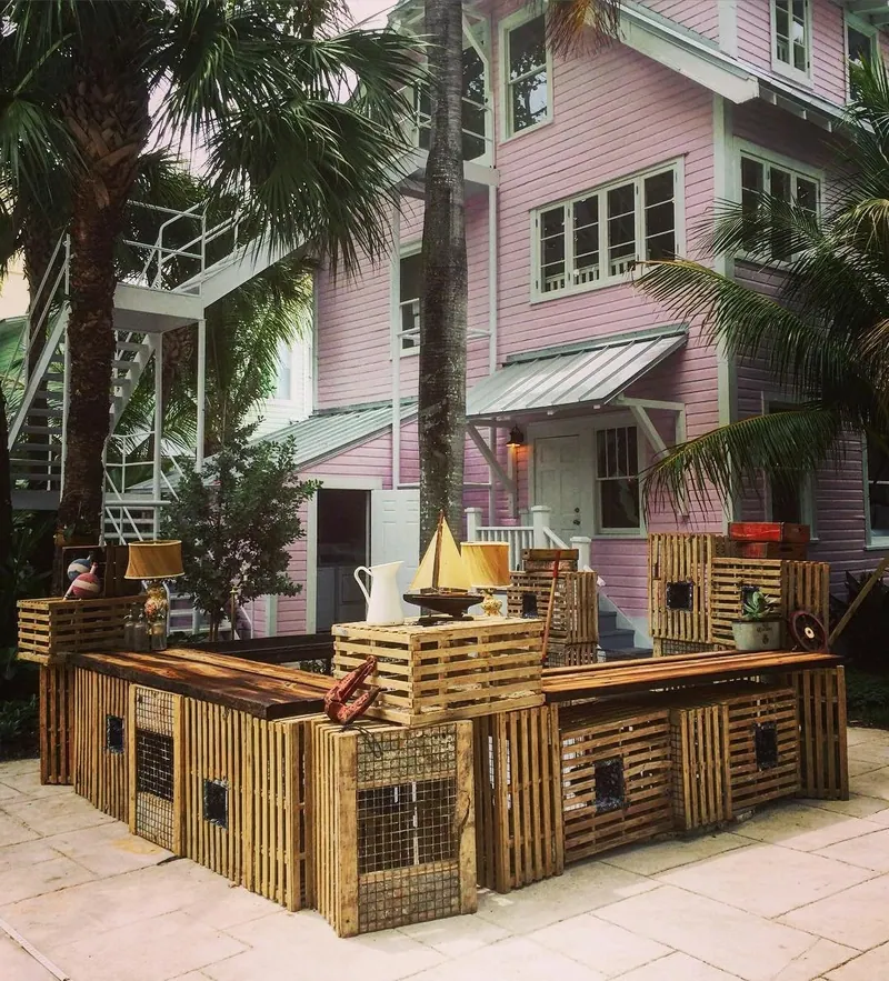 Guests gathered at the garden bar during a party